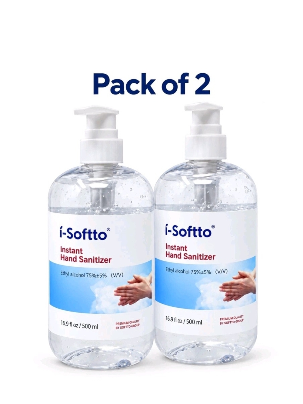 i-Softto Instant Hand Sanitizer, 75% Ethyl Alcohol, Clear, 16.9 fl oz/500 ml.